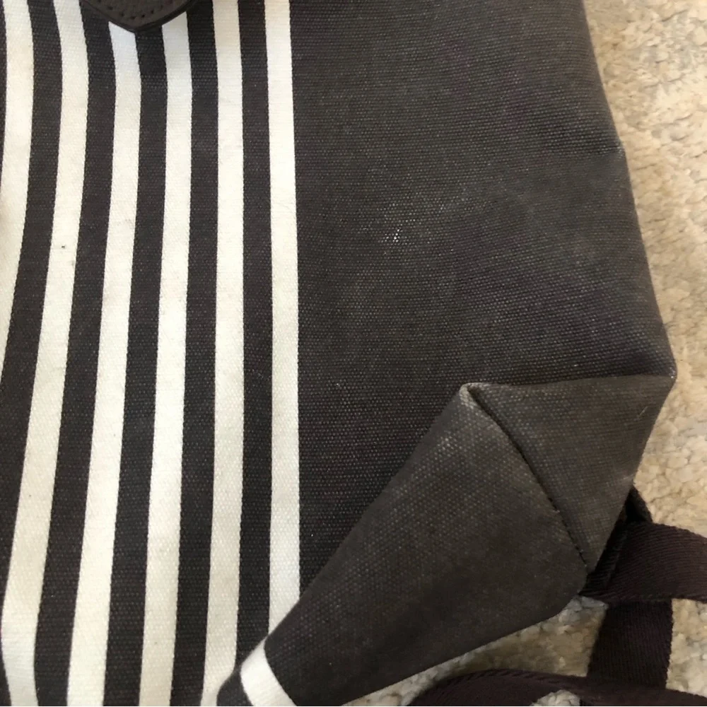 Henri Bendel Brown and White Stripe Convertible Nylon Travel Packable Backpack